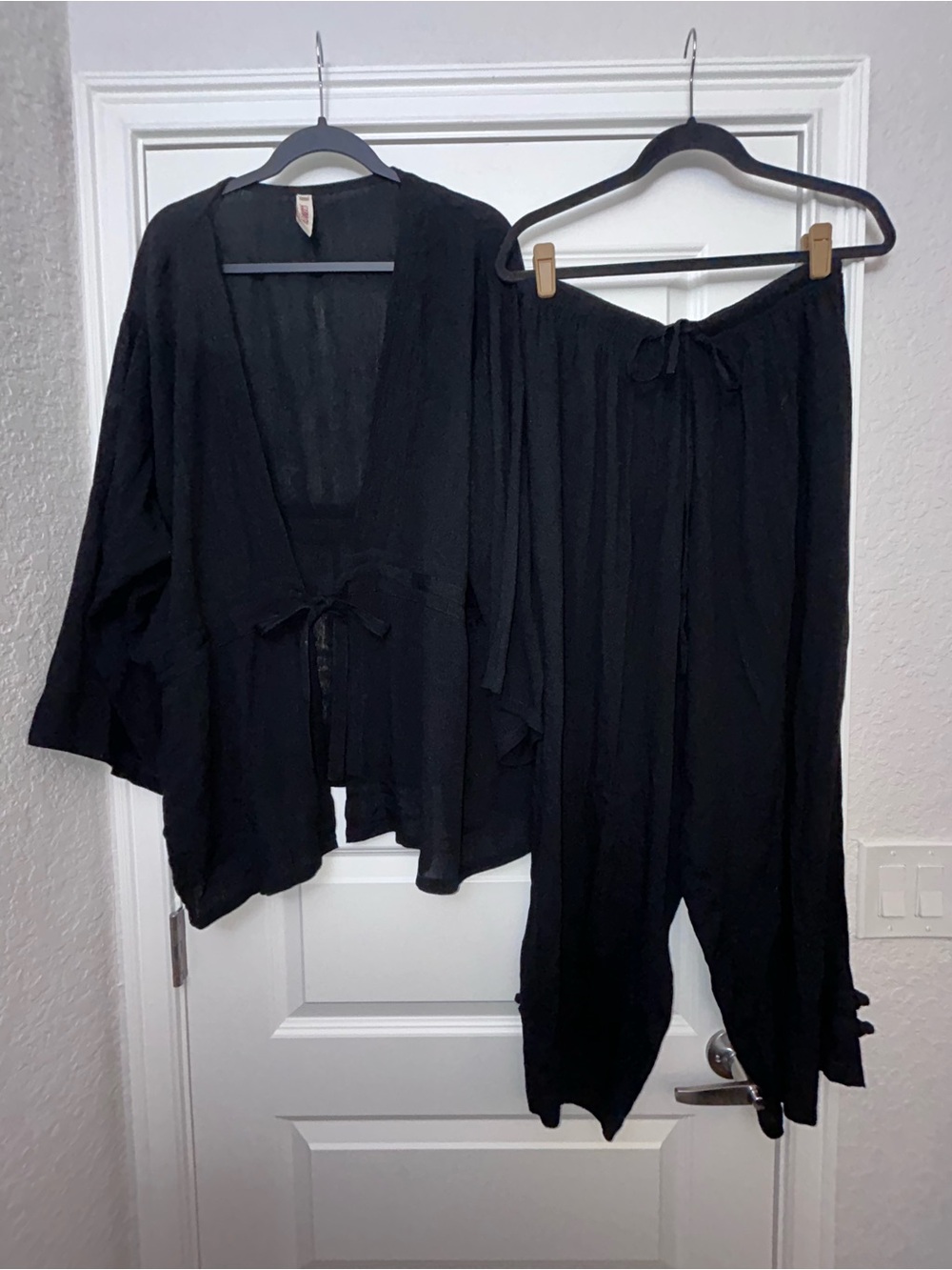 SERENDIPITY Maui 2 Pc. Crinkle 100% Rayon Kimono Tie Front Elastic Pull On Pants